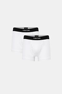 Front view of Tom Ford Boxer shorts white (2 pack), sporty, simple and luxurious with elastic waistband, keyhole fly, slim fit, soft feel, made of high-quality cotton.