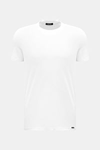 Front view of Tom Ford Rundhals-Unterhemd weiß, a clean basic white T-shirt with round neckline, extra slim fit, elastic cotton, soft touch, and a small TOM FORD label at the hem. 

Description: Cleanes Basic mit Rundhalsausschnitt: Das komfortable T-S
