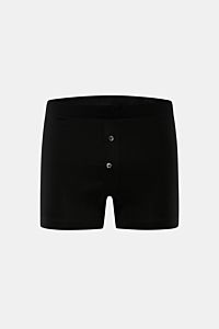 Stefan Brandt Boxershorts 'Bari' schwarz, Frontansicht, Slim Fit, elastischer Bund, seitlicher Knopf-Eingriff, weiche Baumwolle, Jersey, sehr angenehm.