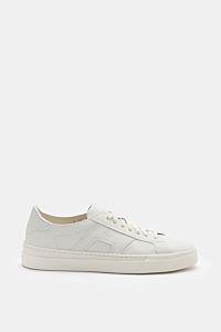 Santoni Sneaker 'Double Buckle' offwhite, Seitenansicht, fein genarbtes Leder, Double Buckle Overlay, runde Form, 7-Loch Schnürung, Lederfutter, Kautschuksohle.