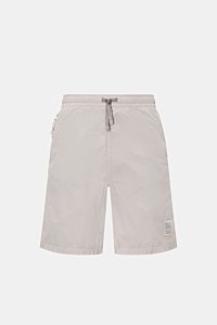 Stone Island Badeshorts 'Ghost Piece' grau, frontale Ansicht, Regular Fit mit elastischem Bund, Tunnelzug, Taschen mit Zippern, Mesh-Innenfutter.