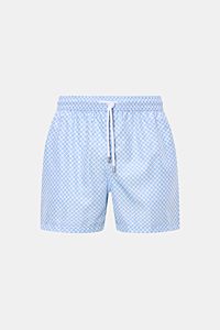 Fedeli Badeshorts 'Madeira Airstop' hellblau/weiß gemustert, frontale Ansicht, leicht, schnelltrocknend, Regular Fit, elastischer Bund mit Tunnelzug.
