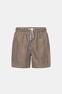Fedeli Badeshorts 'Madeira Airstop' dunkelbraun/weiß gestreift, schnelltrocknend, Regular Fit, elastischer Bund, Frontansicht von vorne.
