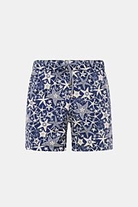 Zeybra Portofino 1962 Badeshorts navy/offwhite gemustert, frontale Nahaufnahme, maritimer Print, Microfaser, elastischer Bund, Regular Fit.