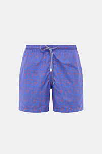 Front view of Zeybra Portofino 1962 Badeshorts 'Peperoncini' blau/rot gemustert with short cut, elastic waistband, side and back pockets, made of smooth microfiber. Eyecatcher für sonnige Tage: Die Badeshorts von ZEYBRA PORTOFINO 1962 überzeugen mit kurze