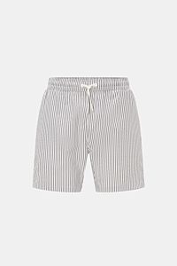 Front view of 04651/ A trip in a bag Swim shorts navy/white striped with elasticated waistband, drawstring, and side pockets, perfect for summer.

Description: Perfect for your next summer holiday: With their modern striped pattern, these swim shorts b