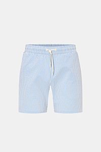 Front view of 04651/ A trip in a bag Swim shorts blue/white striped with elasticated waistband, drawstring, and side pockets.

Perfect for your next summer holiday: With their modern striped pattern, these swim shorts by 04651/ A TRIP IN A BAG are an eye-