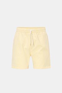 Front view of 04651/ A trip in a bag Swim shorts pastel yellow/white striped with elasticated waistband and drawstring.

Perfect for your next summer holiday: With their modern striped pattern, these swim shorts by 04651/ A TRIP IN A BAG are an eye-cat