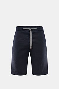 Marco Pescarolo Bermudas 'Cenito' navy, frontale Ansicht, leichte Leinen-Lyocell-Mischung, elastischer Bund mit Tunnelzug, Reißverschluss, Taschen.