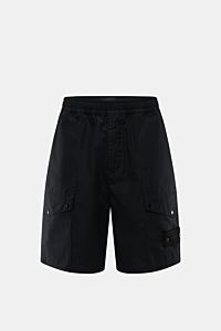 Front view of Stone Island Shorts 'Ghost' black in pure cotton with elastic waistband, four front and jetted back pockets, and compass badge.

Description:  
Modern utility design: These STONE ISLAND shorts from the 'Ghost' Capsule Collection are timel