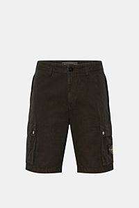 Stone Island Cargo-Bermudas schwarz, Frontansicht, aus leichter, reiner Baumwolle mit weichem Griff, Cargotaschen, hohem Bund und Kompass-Badge.