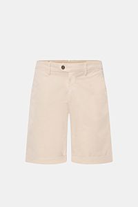 Mason's Shorts 'Torino' sand, frontale Ansicht, leichte elastische Baumwolle, Regular Fit, Reißverschluss, Bundknopf, französische Taschen, Saumaufschlag.