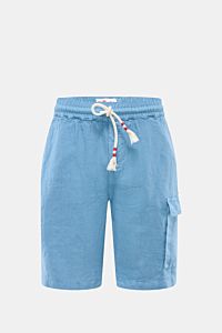 MC2 Saint Barth Leinen Cargo-Shorts 'Marseille' rauchblau, Frontansicht, leichter Leinenstoff, elastischer Bund mit Tunnelzug und Kordel, Cargo- und Gesäßtaschen.