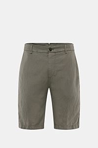 Front view of Berwich Bermudas 'Elax' grey-green in a soft lyocell and linen blend, featuring regular fit, zip, button, and pockets.