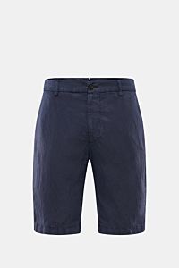 Front view of Berwich Bermudas 'Elax' navy, comfortable regular fit shorts made from a soft lyocell and linen blend with zip, button, and pockets.