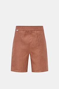 Front view of 04651/ A trip in a bag Linen shorts rust brown, airy pure linen with elastic waistband and French pockets.

Description: With this airy model, 04651/ A TRIP IN A BAG presents a comfortable pair of pure linen shorts that are the perfect co