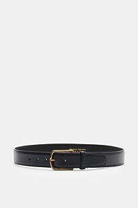 Officine Creative Gürtel navy shown from a front perspective, elegant navy leather belt with brass buckle, smooth leather, single loop, 3.5 cm wide, made in Italy. Eleganter Akzentgeber: Der Gürtel von OFFICINE CREATIVE überzeugt mit seinem zeitlosen D
