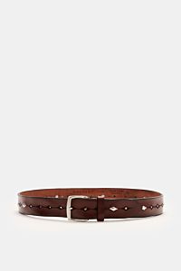 Orciani Gürtel braun shown from the front, a luxurious vintage-look studded belt in fine cowhide leather with brass buckle, 3.5 cm wide, made in Italy.