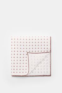Rosi Collection Linen pocket square 'Fox' white/brown patterned shown from top, pure linen, soft feel, floral print, rolled edges, made in Italy, 31.5 cm x 31.5 cm.