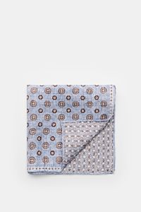 Rosi Collection Einstecktuch 'Joy' rauchblau/weiß/dunkelbraun gemustert, flach liegend, florales Retro-Muster, Seide-Leinen, Made in Italy, 31x31 cm.