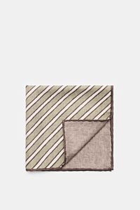 Brunello Cucinelli Seiden-Einstecktuch graugrün/hellgrau/dunkelbraun gestreift