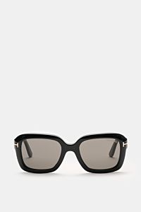 Tom Ford Sonnenbrille 'Natalia' schwarz, eckig, Acetat-Rahmen, gleichmäßig getönte Kunststoffgläser, Filterkategorie 3, frontal fotografiert.