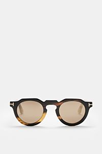 Tom Ford Horn-Sonnenbrille 'Private Collection' schwarz/beige gemustert, runder Retro-Look, Büffelhorn, getönte Gläser, Frontansicht.