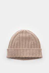 von Braun Cashmere Mütze beige meliert, feines Rippstrickmuster, schmaler Umschlag, sehr weicher Griff, aus reinem mongolischem Cashmere, Draufsicht