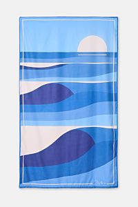 Zeybra Portofino 1962 Strandtuch blau/weiß gemustert, All-Over-Print, feine Microfaser, weich, glatter Griff, flach von oben fotografiert, 120x190 cm.