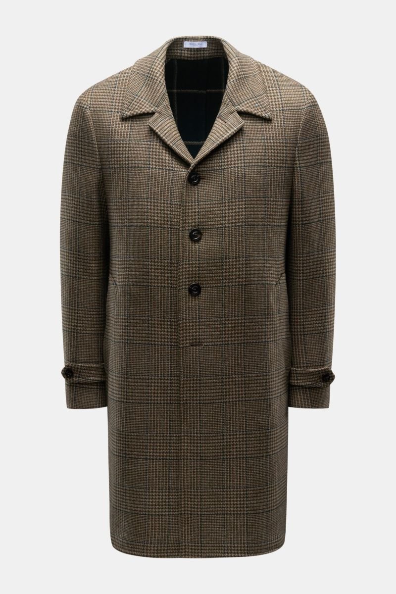 Wool coat olive/brown checked