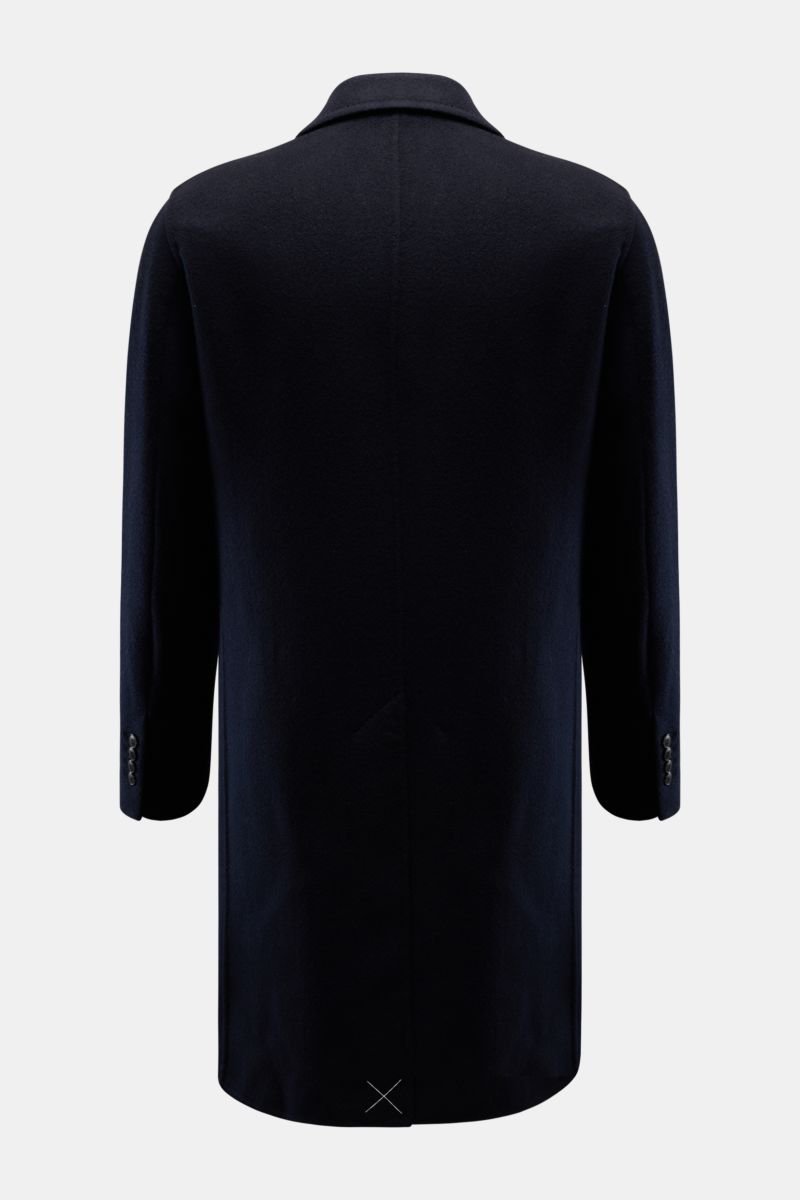 Manzoni 24 Mäntel - U640 navy blue wool coat shown from the back, long sleeves with buttoned cuffs, plain design.