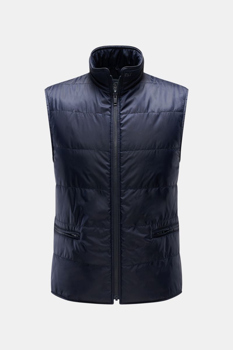 Fay Mantel 'Double Coat' mit Weste navy, frontal fotografiert, Steppweste aus Microfaser, hoher Kragen, Reißverschluss, zwei Taschen.