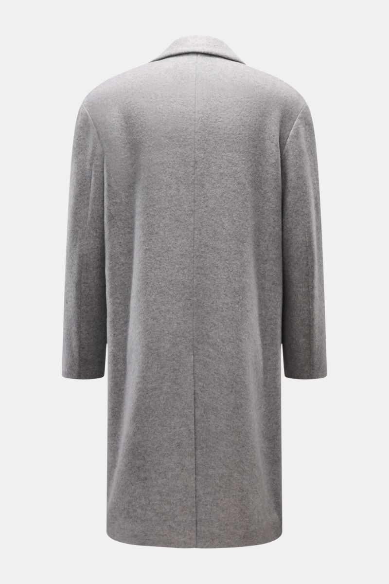 Lardini Mantel grau, Rückansicht, aus Schurwolle, Seide, Cashmere, Regular Fit, mit Rückenmittelschlitz, weichem Griff, ideal für Office und Dinner.