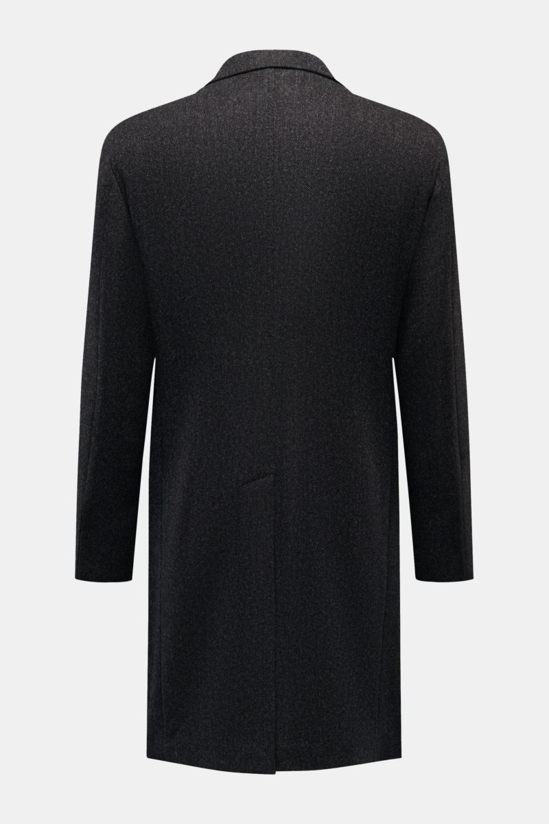 Tagliatore Mantel schwarz/grau gemustert, halb gefüttert, Fischgrat-Muster, Slim Fit, Rückansicht mit Rückenmittelschlitz aus Schurwolle und Cashmere.