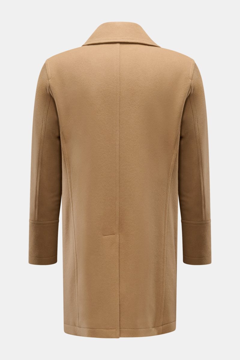 Rückansicht des Sealup Caban-Kurzmantels 'Genova Peacoat' camel aus weichem Wolle-Cashmere-Mix mit leichter Wattierung, Slim Fit und Rückenmittelschlitz.