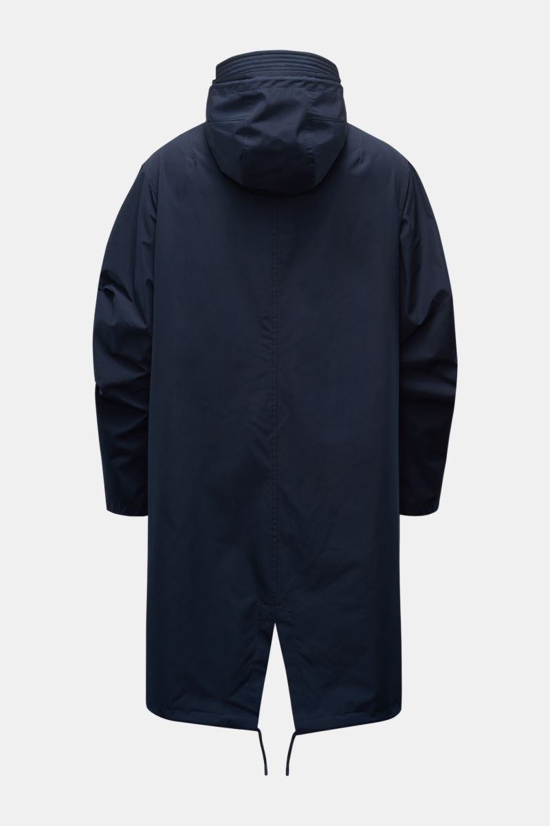 A.P.C. Parka 'Antonin' navy, Rückansicht, leichter Microfaser-Baumwollstoff, Kapuze mit Tunnelzug, Fishtail mit Tunnelzug, Regular Fit, glatt.