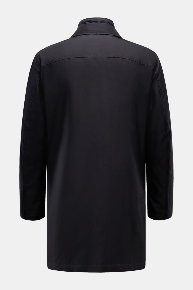 Fay Mantel 'Morning Coat' navy, Rückansicht, leichter wattierter, wasserabweisender Popeline mit Double-Front, Stehkragen und Knopfriegel.