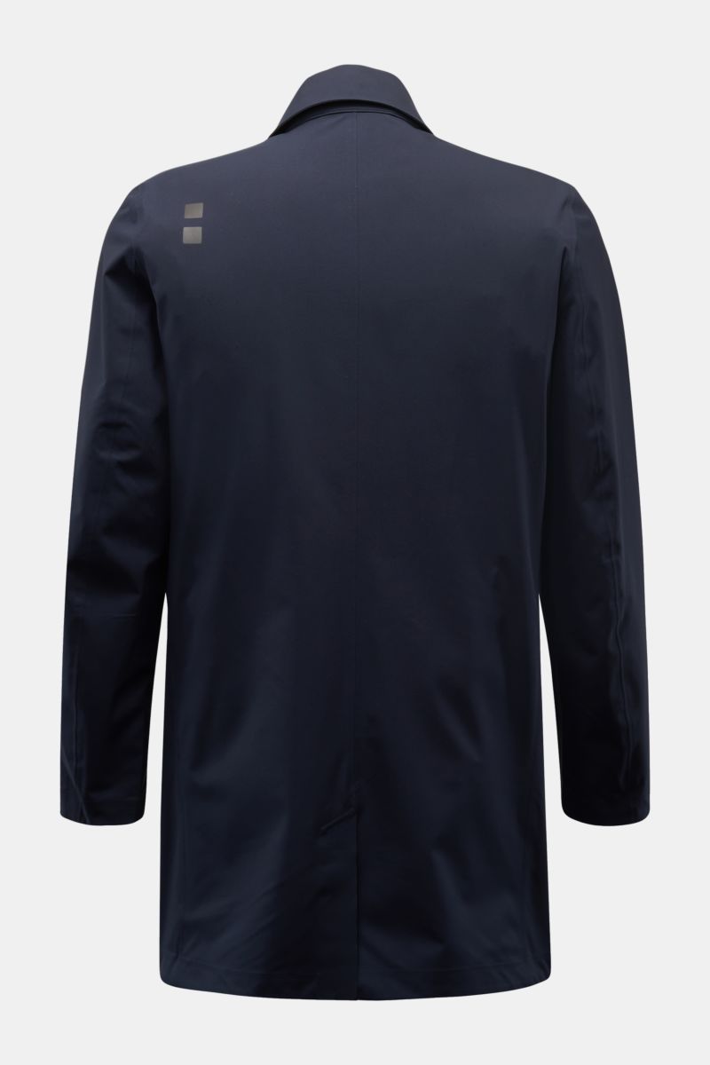 UBR Regenmantel 'Sky Fall' navy, Rückansicht, ultraleicht, winddicht, wasserabweisend, Microfaser, Slim Fit, Umlegekragen, Rückenmittelschlitz.