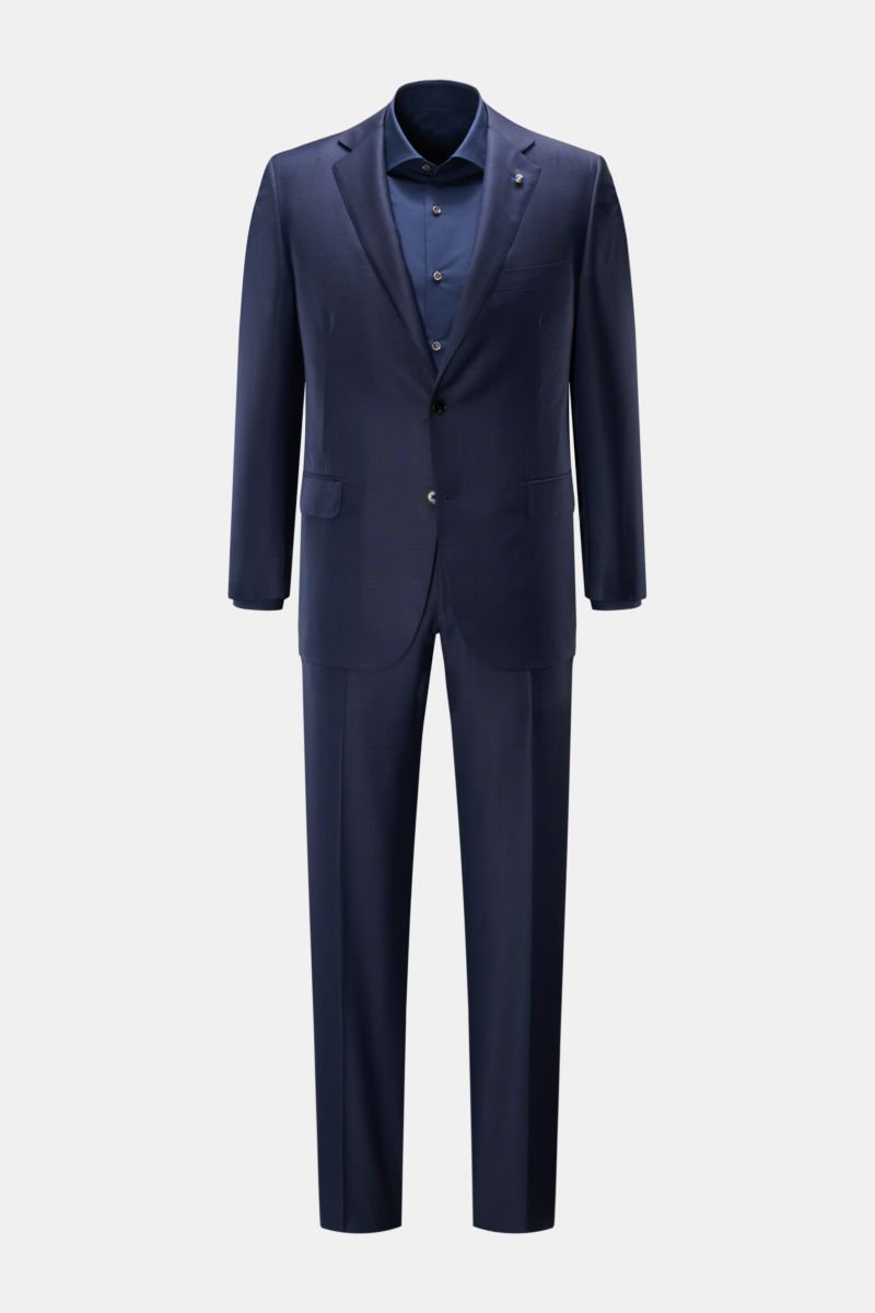 Front view of the Belvest Anzug dunkelblau/schwarz kariert, a classic Italian wool suit in Glencheck design, slim fit with tailored two-button jacket and straight-cut trousers, perfect for sophisticated office looks.