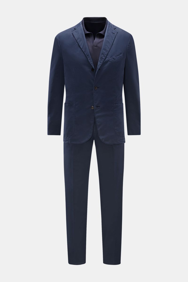 Boglioli Anzug 'K. Jacket' navy in Slim Fit, frontale Aufnahme, Baumwoll-Twill, tailliertes Sakko, schmal zulaufende Hose, leicht elastisch.