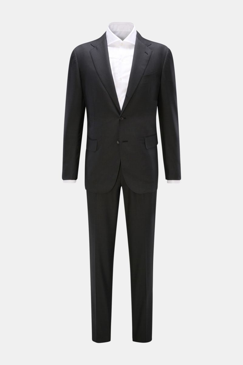 Front view of Stile Latino Anzug 'Vincenzo' anthrazit, a slim fit suit in fine soft pure wool twill with a three-button jacket and button-fly trousers.