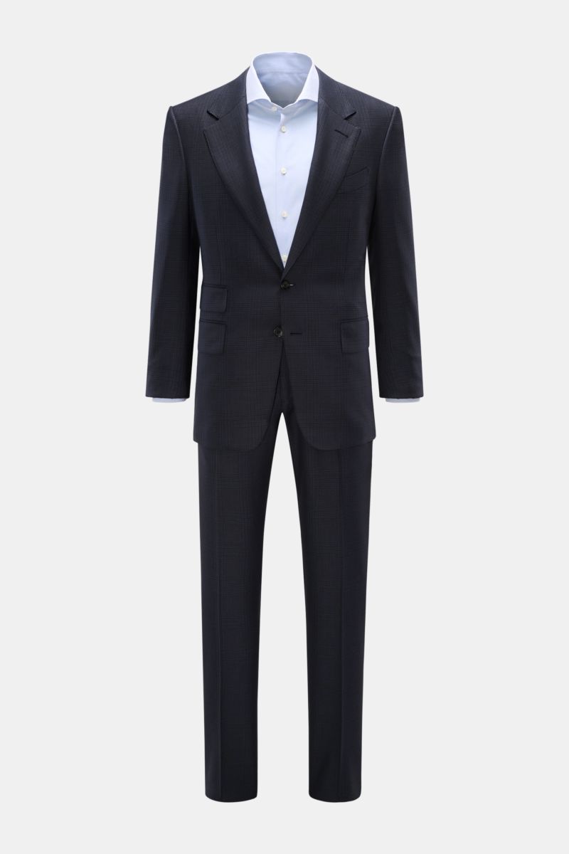 Tom Ford Anzug 'Shelton' navy/schwarz kariert, Slim Fit Sakko mit Glencheck, Patten-Taschen, Side Adjustern, frontal fotografiert.