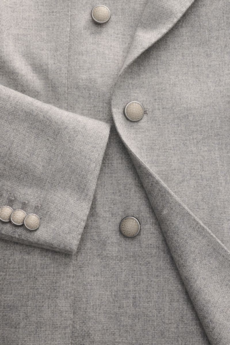 Tagliatore Sakko 'Monte Carlo' taupe meliert in Nahaufnahme, Slim Fit, Unconstructed aus Wolle mit Cashmere, feinem Strukturgewebe, zwei Knöpfen.