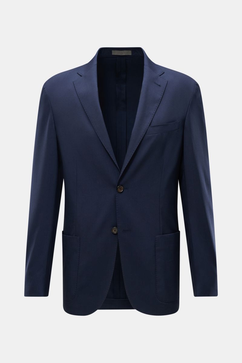 Corneliani Sakko navy, Slim Fit, tailliert, aus Wolle-Seiden-Mix, glatter Griff, zwei Knöpfe, Brust- und Hüfttaschen, Vorderansicht.