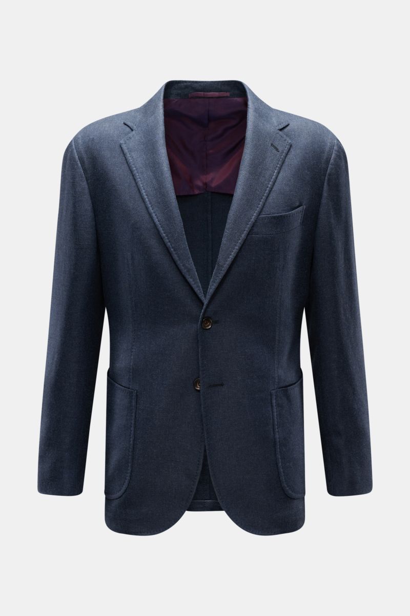 Front view of Stile Latino Smart-casual jacket 'Vincenzo' navy mottled, featuring slim fit, step lapel, and patch hip pockets.

Description: 
STILE LATINO presents luxury you can feel with its elegant smart-casual jacket 'Vincenzo' in a blend of lightw