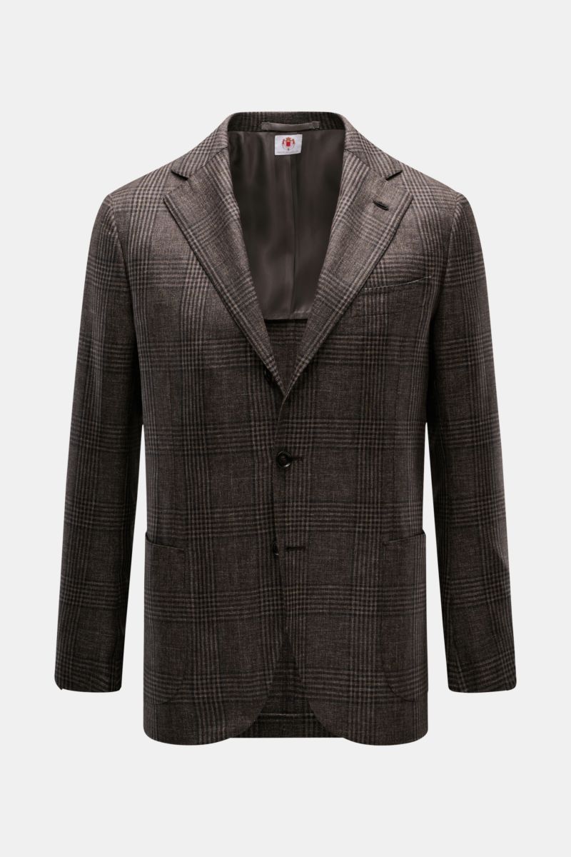Borrelli Sakko 'Procida' braun/schwarz kariert, Slim Fit, aus Wolle mit Cashmere, tailliert, Glencheck, halb gefüttert, frontal fotografiert.