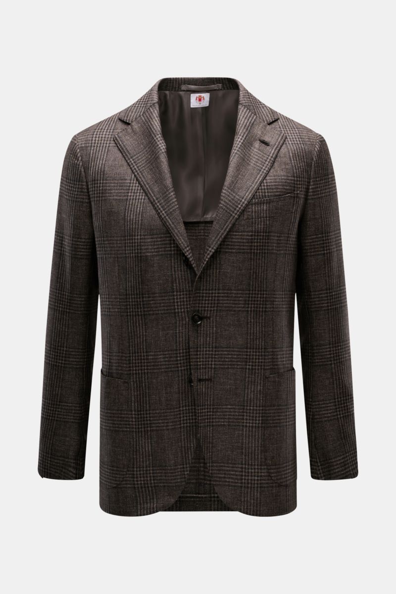 Borrelli Sakko 'Procida' braun/schwarz kariert, Slim Fit, Glencheck, vorn frontal fotografiert, aus Wolle mit Cashmere, tailliert, halb gefüttert.