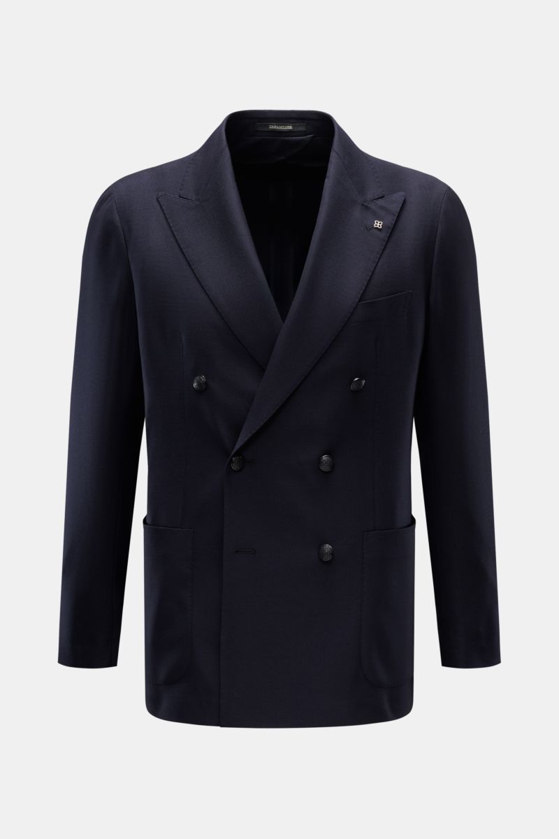 Tagliatore Sakko 'Monte Carlo' navy, frontale Sicht, zweireihig mit drei Knöpfen, Spitzrevers, zwei aufgesetzte Taschen, Super 110'S Schurwolle, Slim Fit.