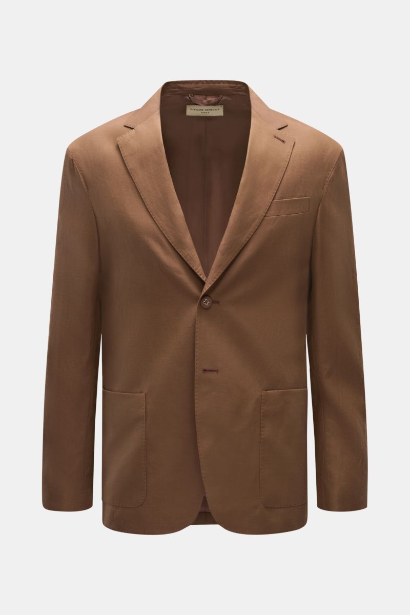 Officine Générale Smart-casual jacket 'Michel' brown, front view, slim fit with lyocell, linen, cotton blend, two-button, step lapel, breast and patch hip pockets.
