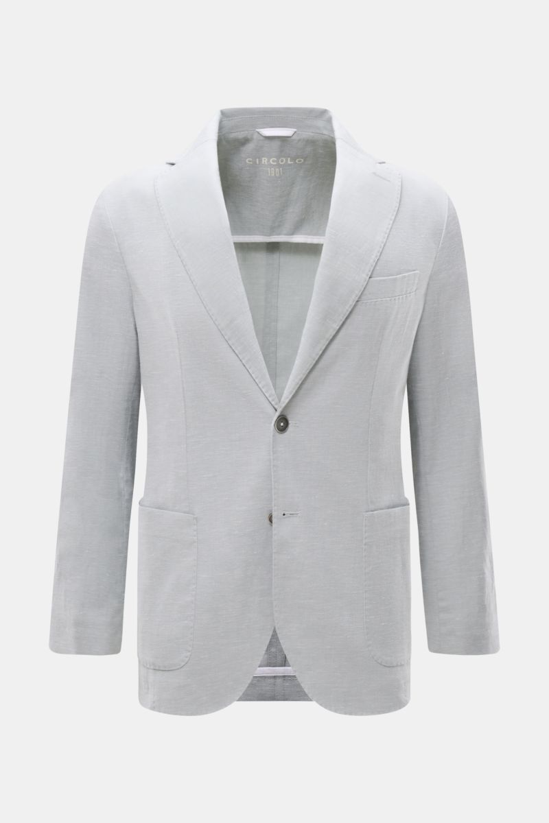 Front view of Circolo 1901 Smart-casual jacket grey-blue mottled, slim fit cotton-linen blend with two-button style and step lapel.

This slim fit smart-casual jacket in a cotton-linen blend in slightly stretchy fabric by CIRCOLO 1901 features a contem